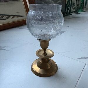Brass Elegant Gold and Clear Glass Candle Holder